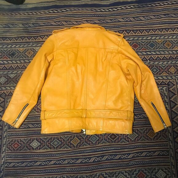 Vintage yellow leather biker jacket size small - Picture 4 of 4